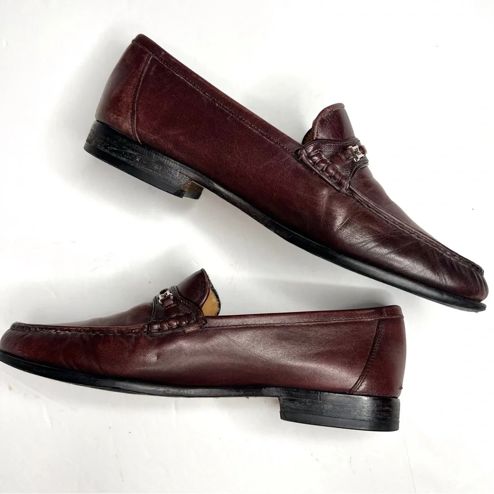 Bruno Magli Genoa Horsebit M Logo Loafer Burgundy Leather Slip-On 9.5 M Classic